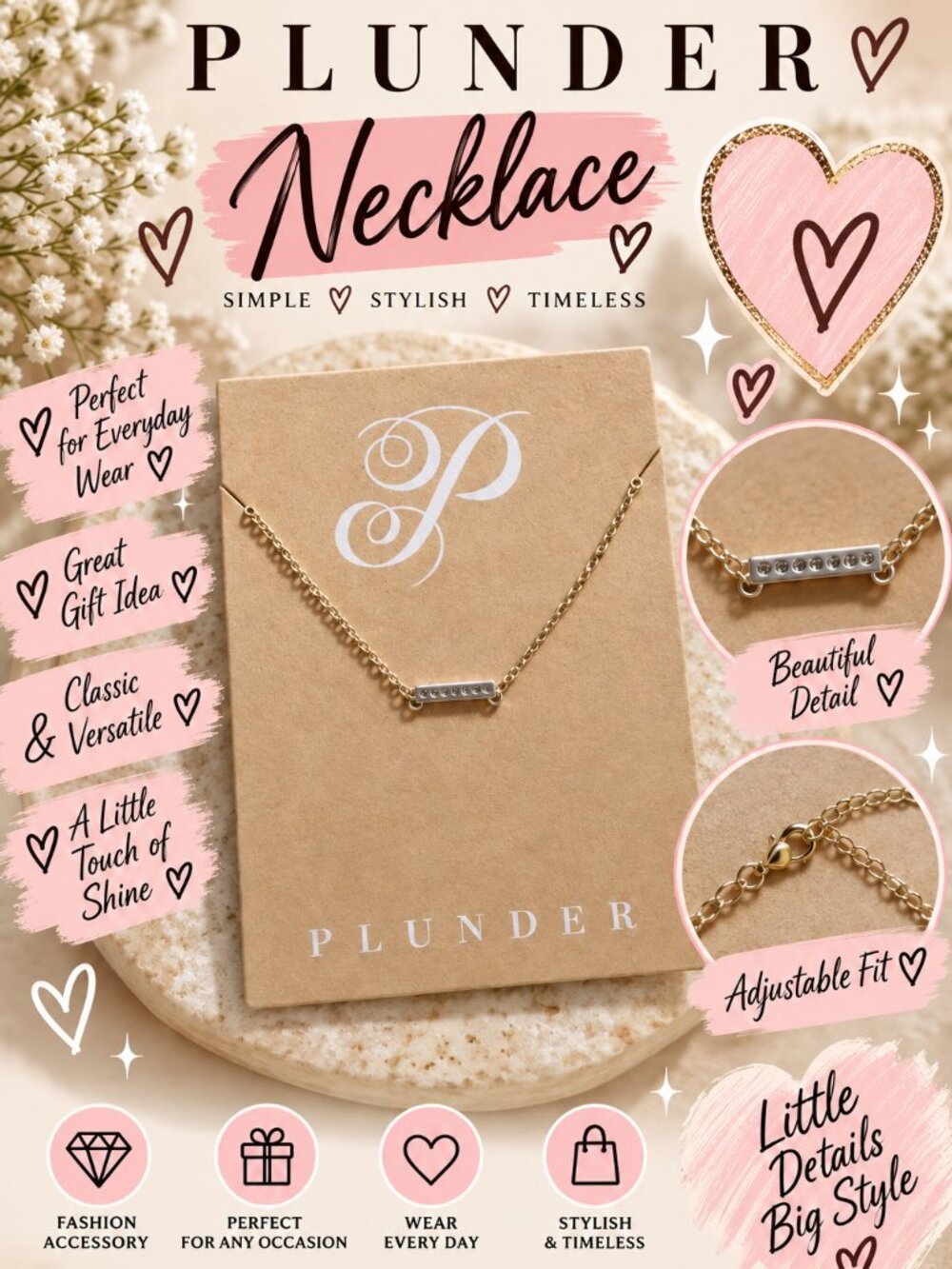 Plunder Gold Chain Necklace with Silver Bar Accent